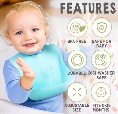 custom Foldable Waterproof Weaning Bibs Easy Clean Baby Eating Silicone Feeding Bibs