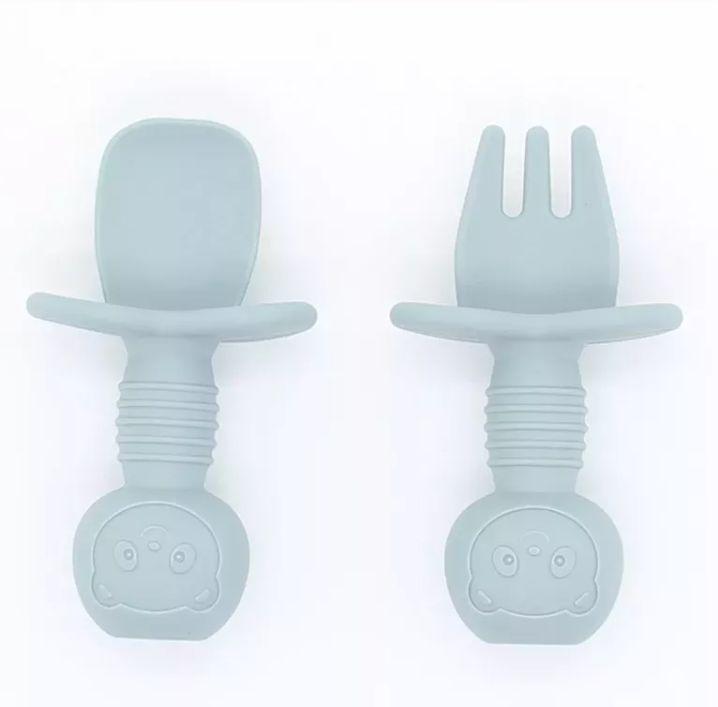silicone baby feeding spoon fork knife set