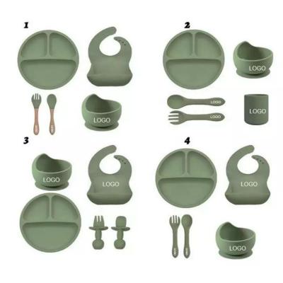 Bpa Free Eco-friendly Non-toxic Tableware set Strong Suction Plate Bowl Spoon Baby Bib Supplie