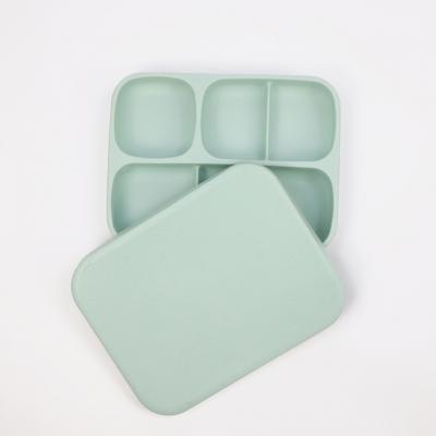 Children's Square silicone anti-fall dinner plate with suction cup and lid