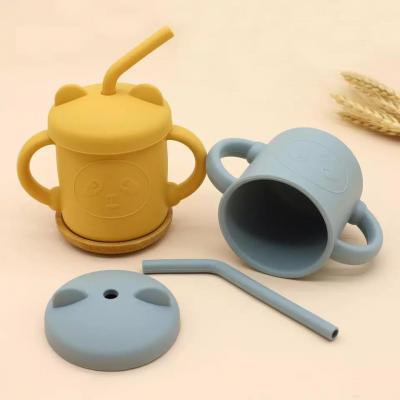 Custom BPA Free Silicone Baby Training sippy Cups with Straws